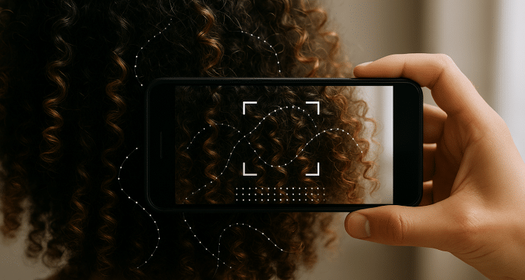AI hair care tools analyzing curly and straight hair