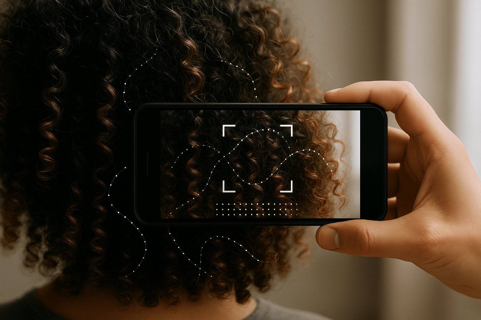 AI hair care tools analyzing curly and straight hair